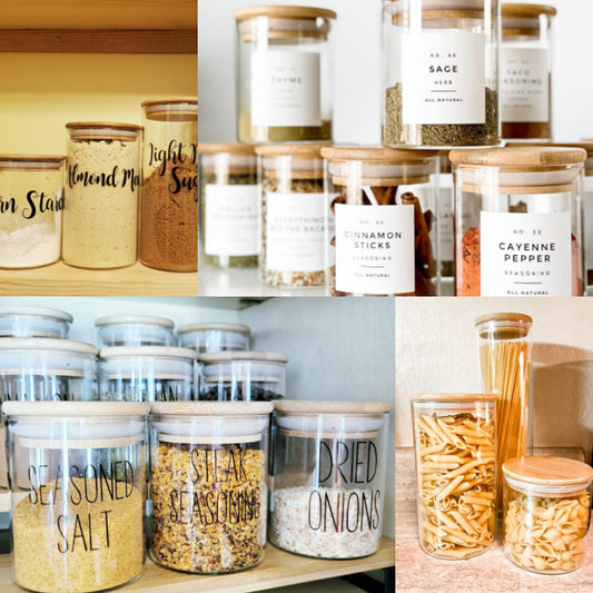 طقم أوعية تخزين المطبخ من الزجاج والخيزران عدد (10) قطع